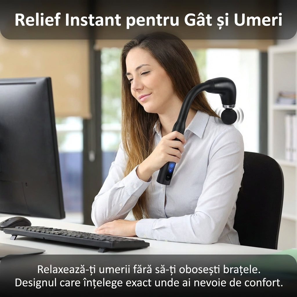 Aparat de Auto-Masaj Profesional Tip Cârlig, 9 Trepte, Spate și Umeri, Acumulator 1200mAh, USB, Negru