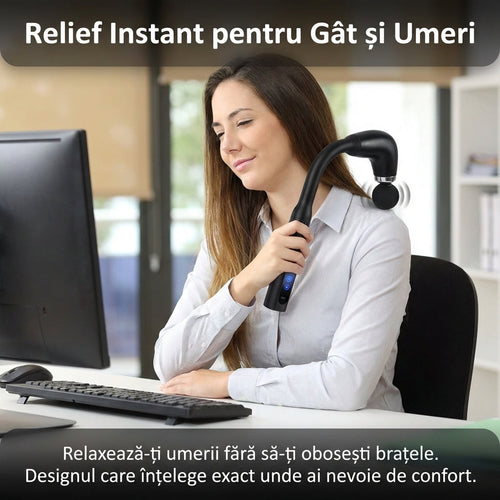 Aparat de Auto-Masaj Profesional Tip Cârlig, 9 Trepte, Spate și Umeri, Acumulator 1200mAh, USB, Negru