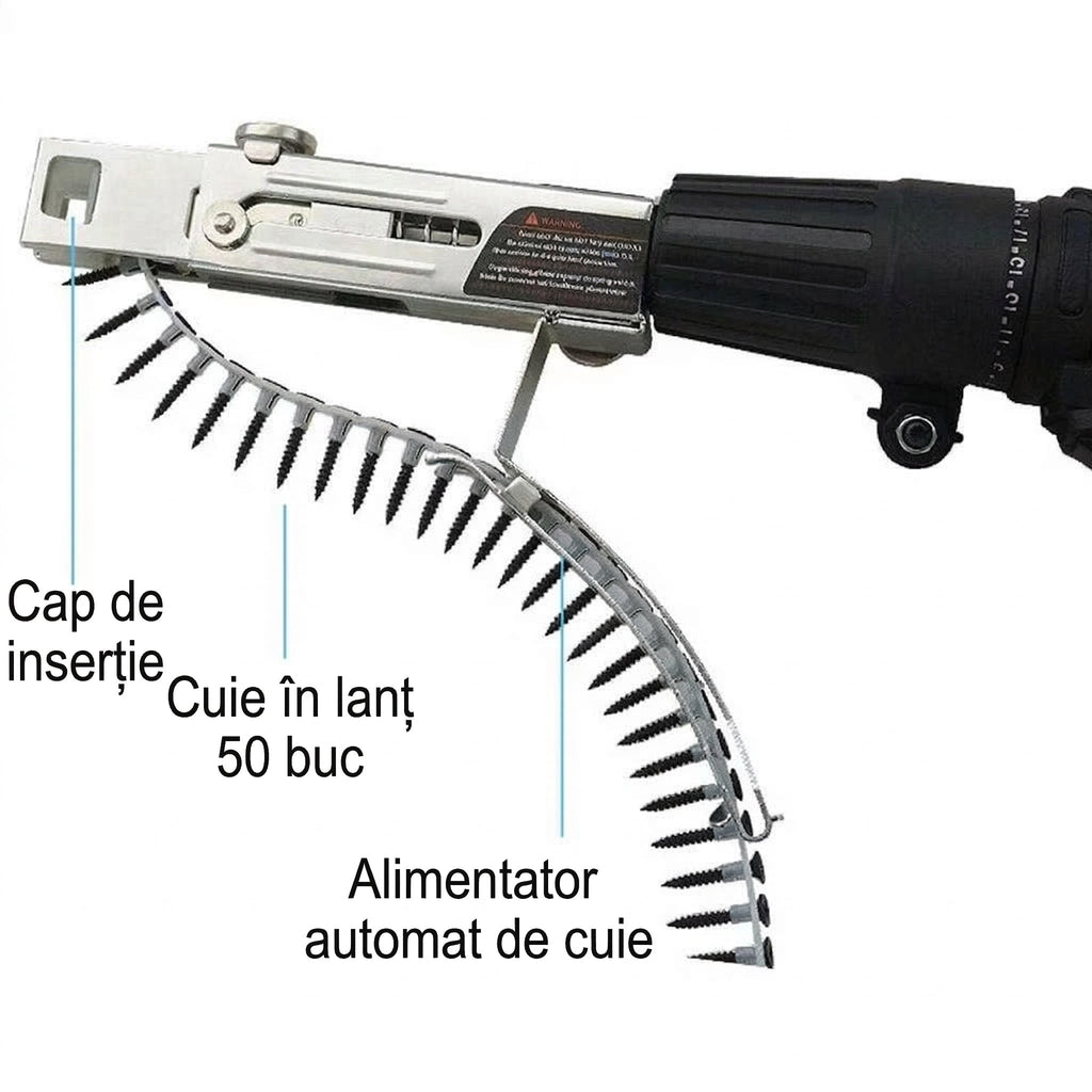 Adaptor Automat de Înșurubat Tip Bandă pentru Bormașină, Alimentare Continuă cu Șuruburi, Aliaj Aluminiu + 50 Negrese