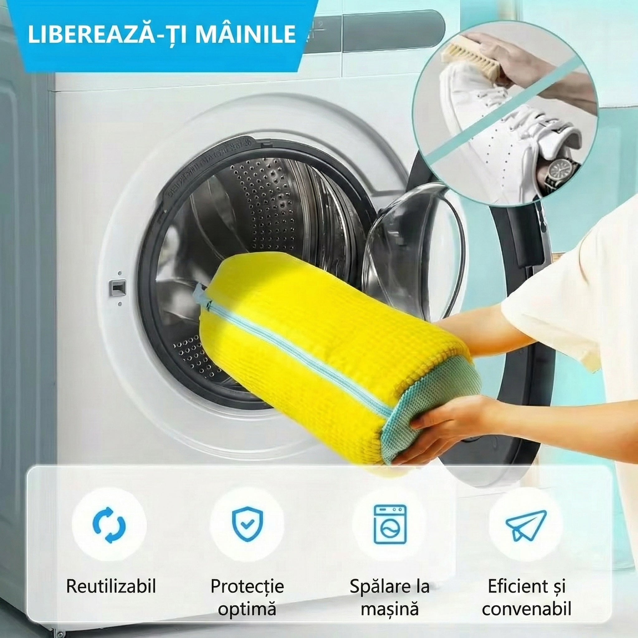 Sac de Protecție pentru Spălat Încălțăminte la Mașină, 39x19 cm, Material Rezistent, Cârlig pentru Uscare