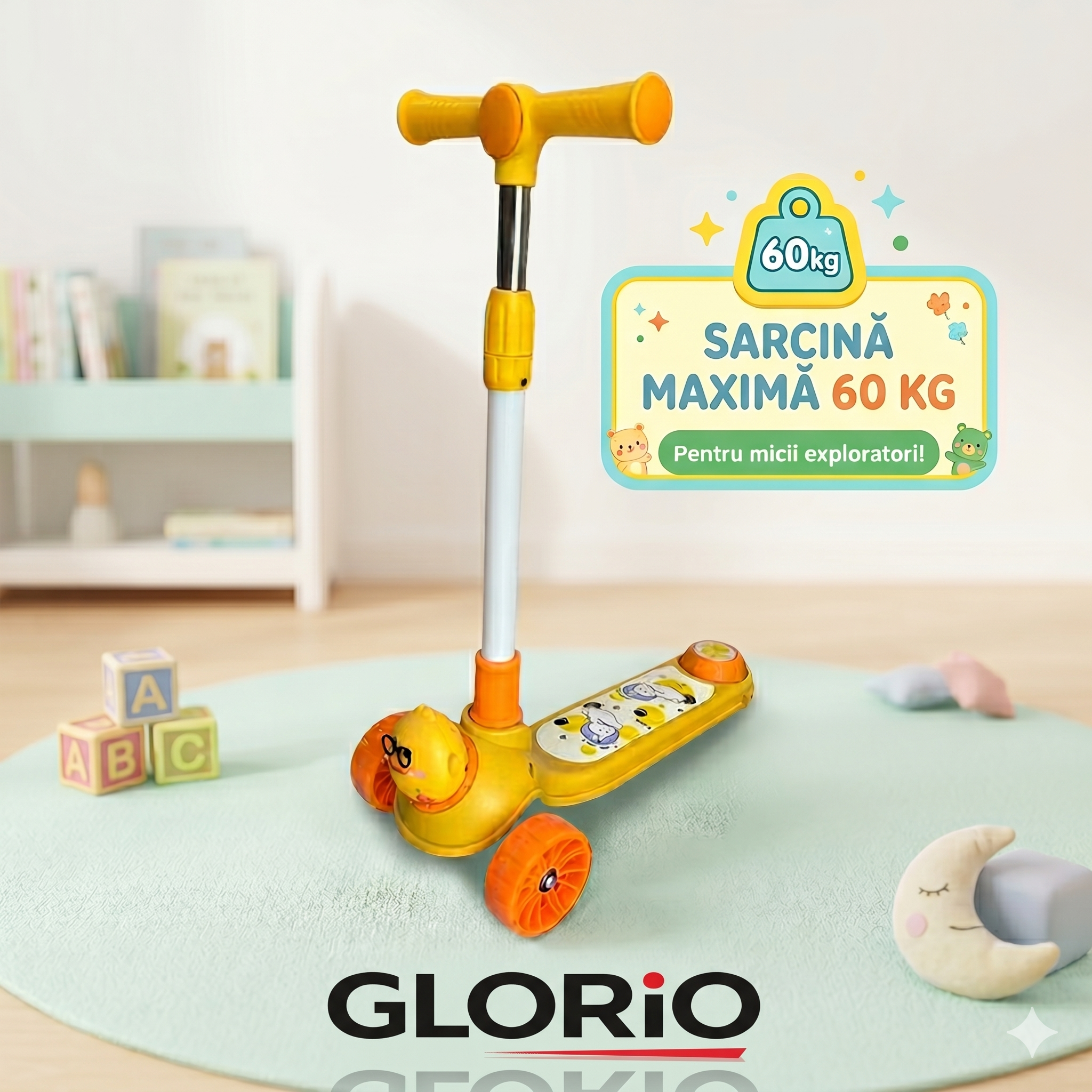 Trotinetă Interactivă GLORiO – Aventură pe 3 Roți pentru Micii Exploratori!