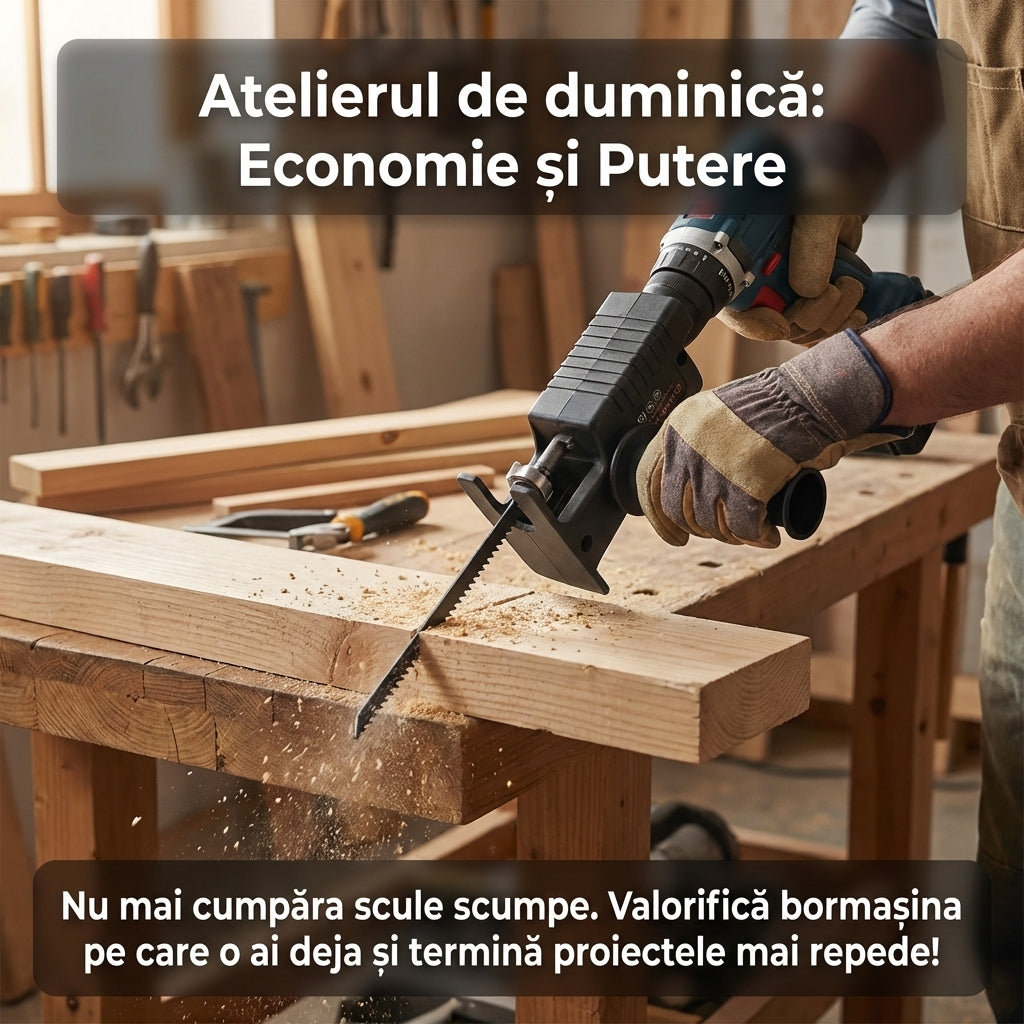 Adaptor Ferăstrău Pendular pentru Bormașină, Include 3 Lame pentru Lemn și Metal
