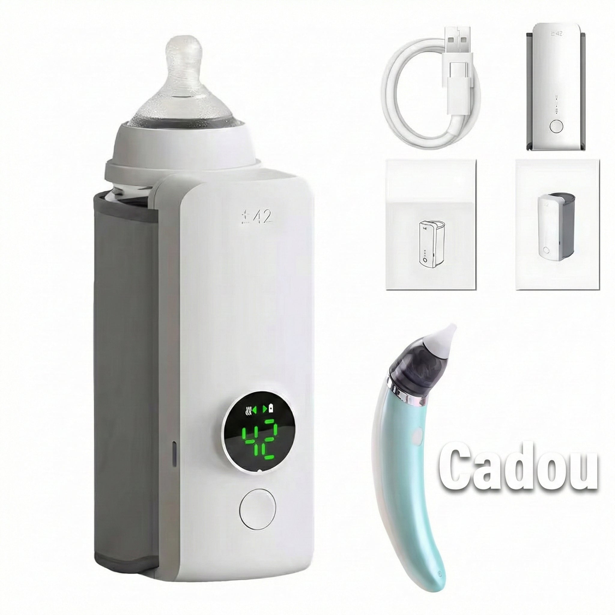Încălzitor Portabil pentru Biberoane Wireless NNQ2, Acumulator 6000mAh, Termostat Automat, 6 Trepte de Temperatură + Cadou Aspirator Nazal