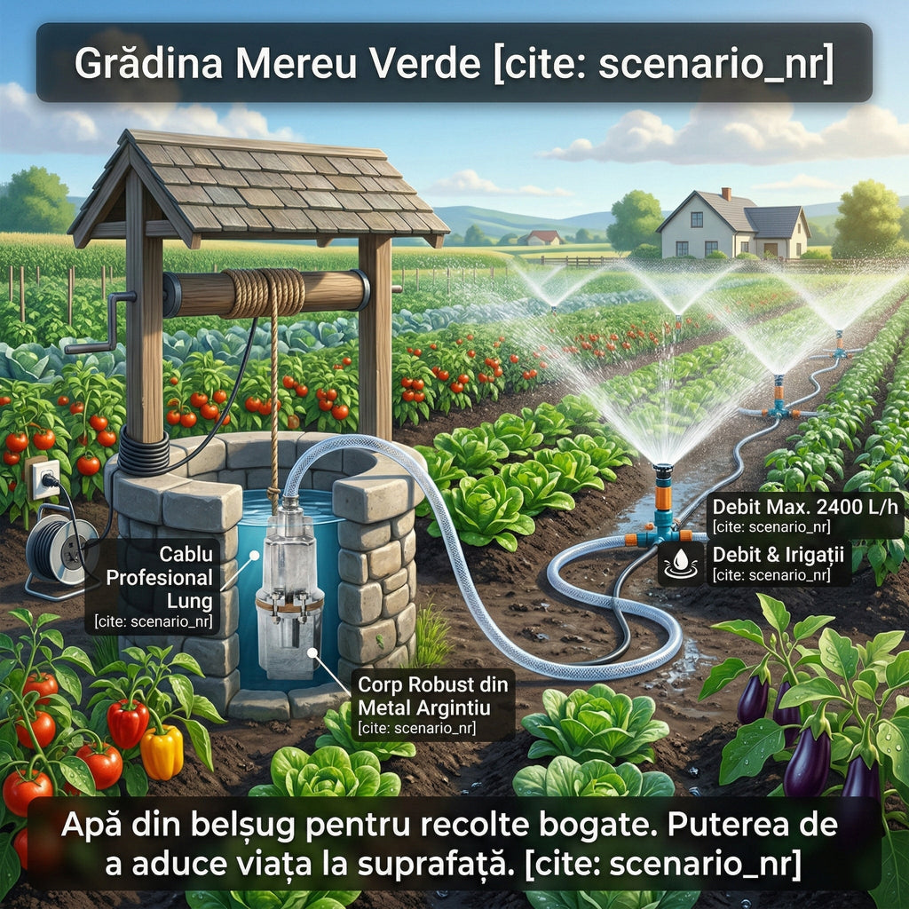 Pompă de Apă Submersibilă cu Vibrație VMP60 , 1000W, Debit 2400 l/h, Înălțime 60m, Bobinaj Cupru, Argintiu