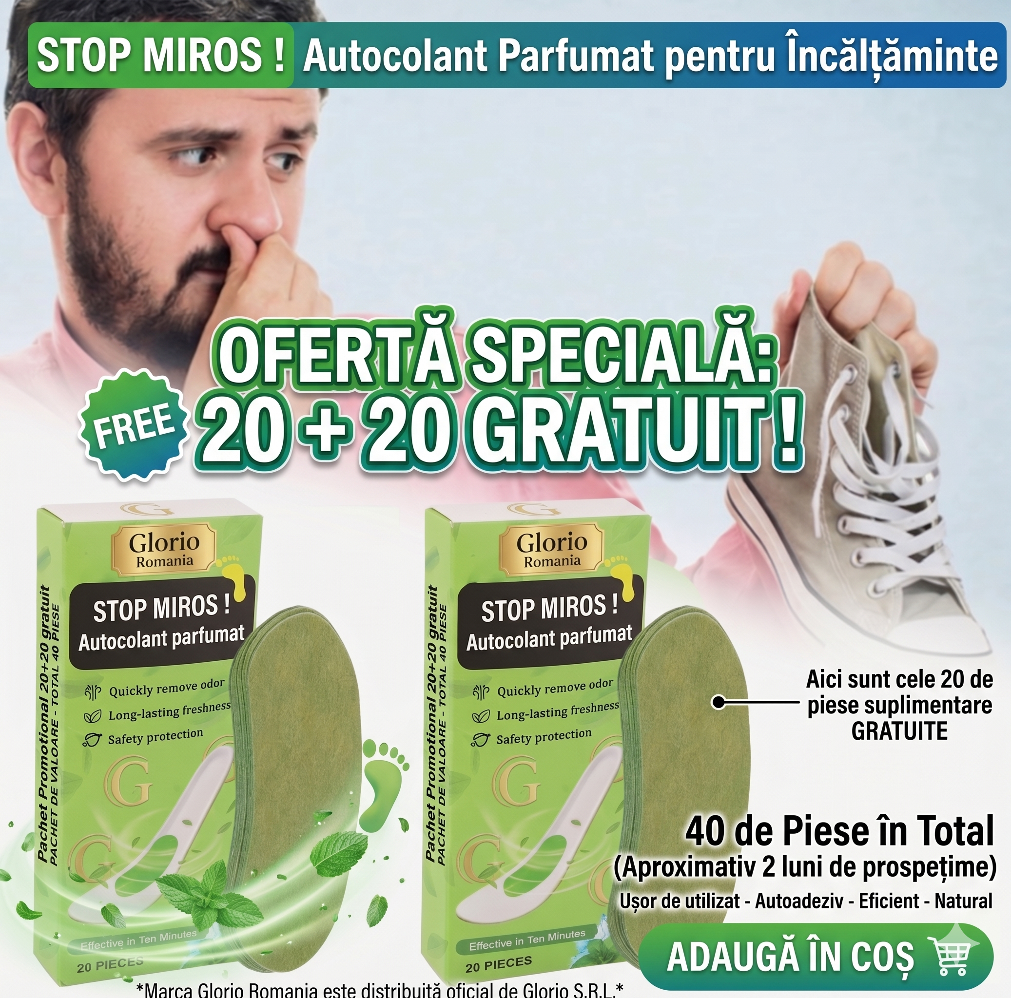 STOP MIROS! Set 20 + 20 GRATIS ! Autocolante parfumate pentru incaltaminte