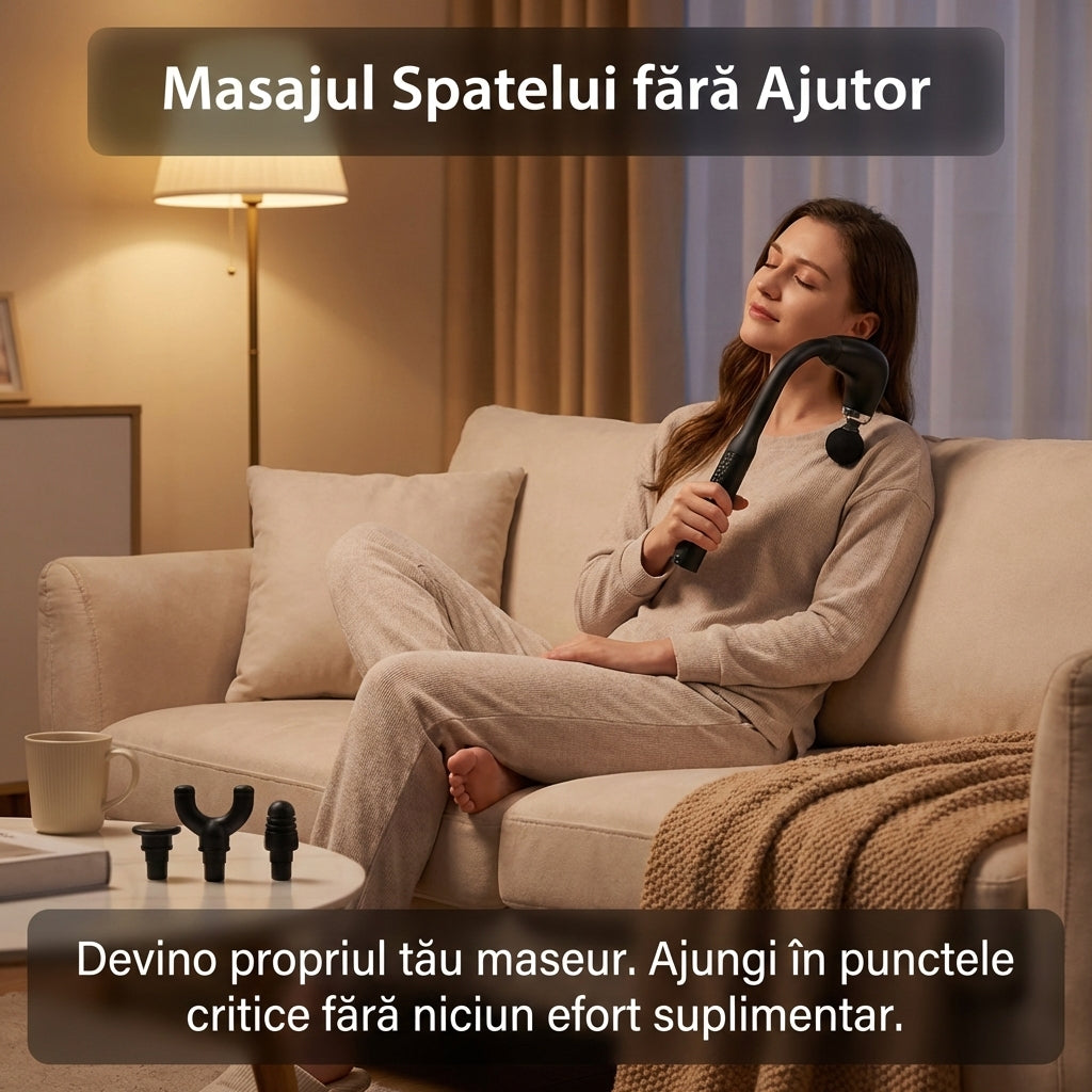Aparat de Auto-Masaj Profesional Tip Cârlig, 9 Trepte, Spate și Umeri, Acumulator 1200mAh, USB, Negru