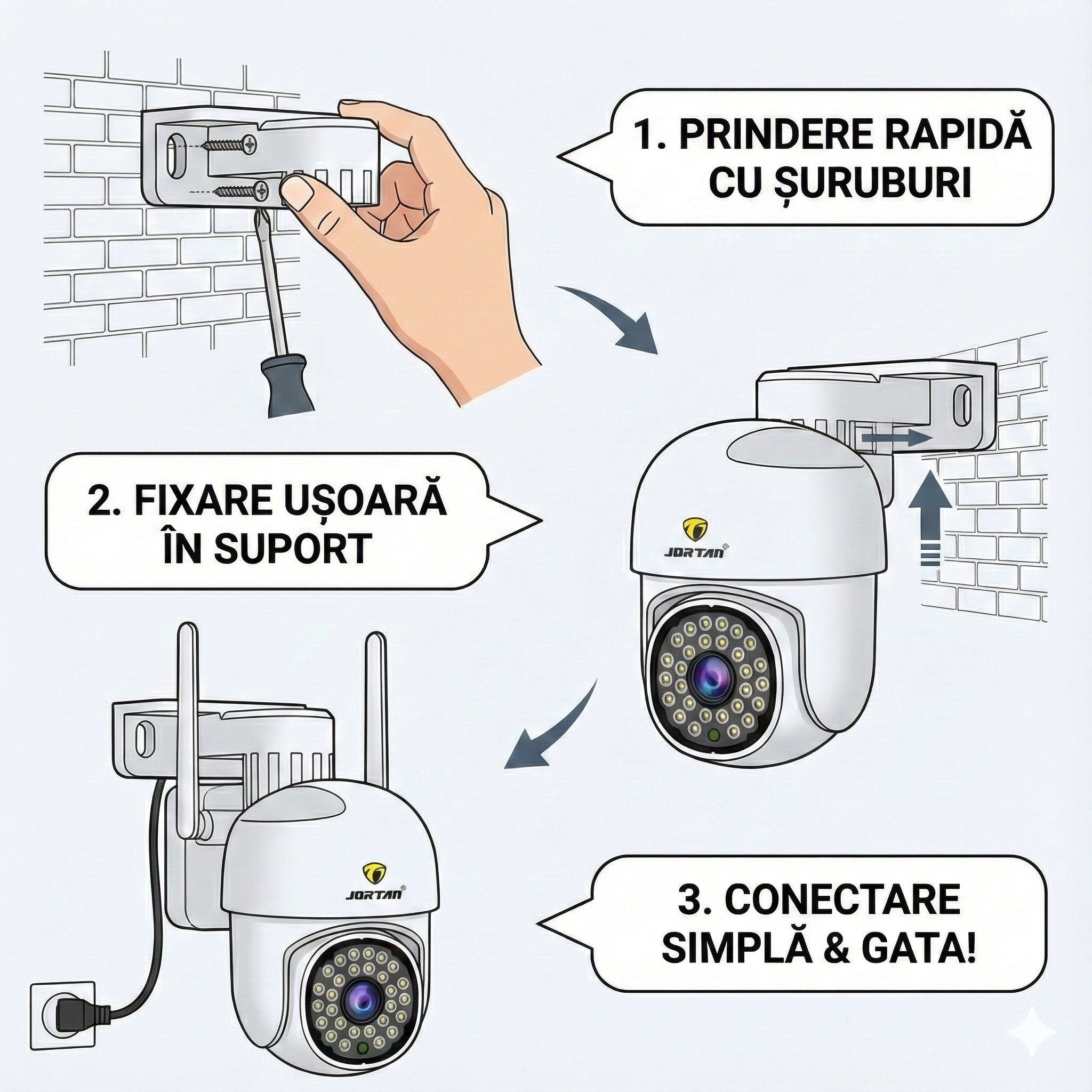 Set 8 Camere Wifi Jortan 8161QJ, 2 Megapixeli, 28 PIR LED, Night Vision, Smart Tracking
