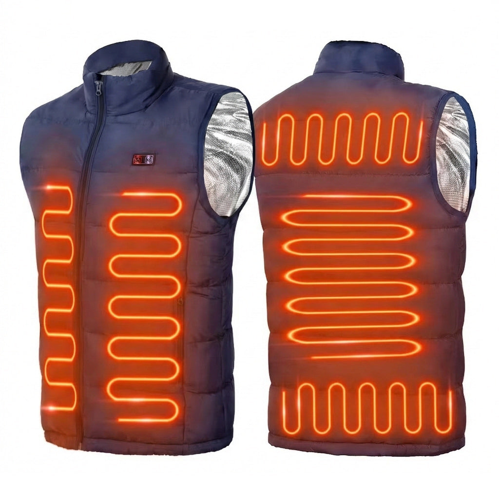 Vesta Incalzita, Unisex, 9 Zone de Incalzire, Umplutura Bumbac, 3 Trepte de Temperatura, Incarcare USB, Negru, 65 – 80 kg,
