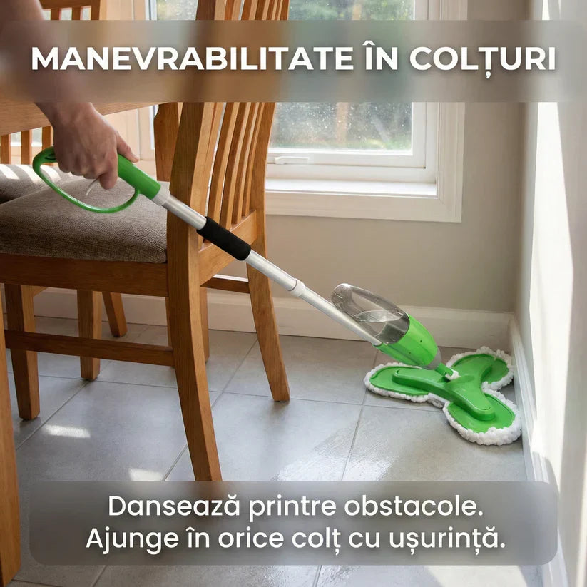Mop Triplu cu Pulverizator și 3 Capete Rotative, Rezervor 600ml, 3 Lavete Microfibră Incluse