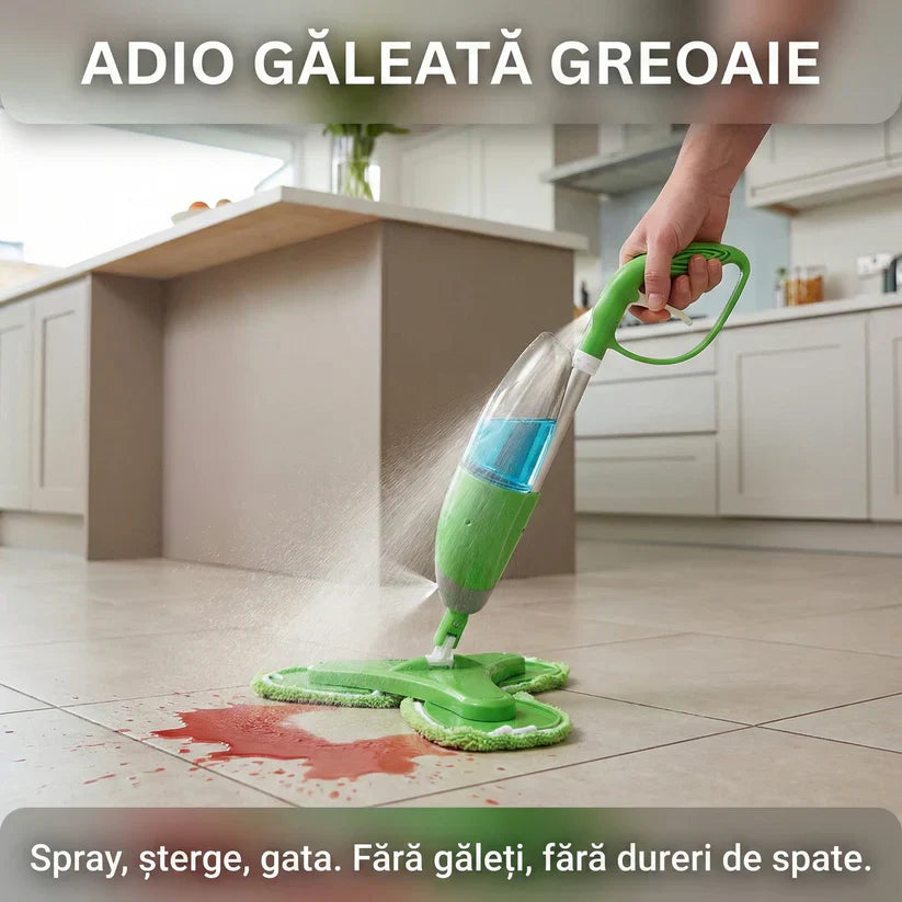 Mop Triplu cu Pulverizator și 3 Capete Rotative, Rezervor 600ml, 3 Lavete Microfibră Incluse