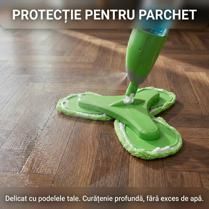 Mop Triplu cu Pulverizator și 3 Capete Rotative, Rezervor 600ml, 3 Lavete Microfibră Incluse