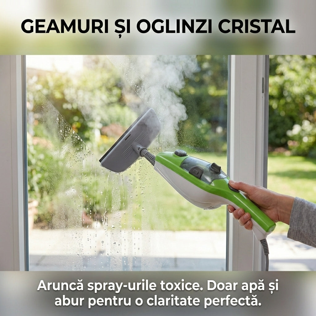 Mop cu Aburi H2O X5 Multifuncțional 10-în-1, 1300W, Dezinfectare Ecologică, Rezervor 400ml, Accesorii Incluse, Verde