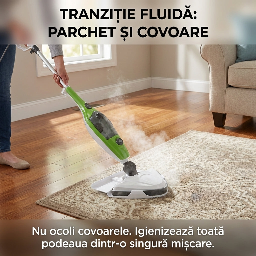 Mop cu Aburi H2O X5 Multifuncțional 10-în-1, 1300W, Dezinfectare Ecologică, Rezervor 400ml, Accesorii Incluse, Verde