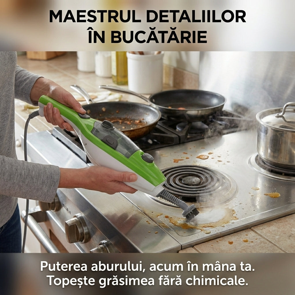 Mop cu Aburi H2O X5 Multifuncțional 10-în-1, 1300W, Dezinfectare Ecologică, Rezervor 400ml, Accesorii Incluse, Verde