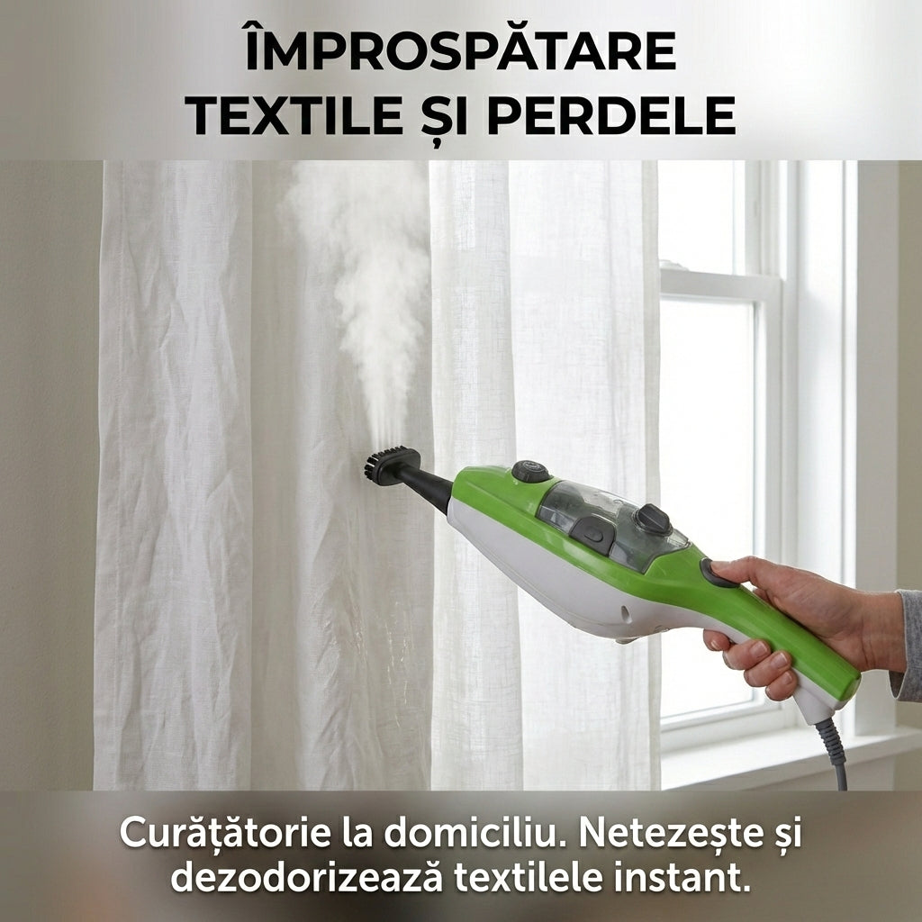 Mop cu Aburi H2O X5 Multifuncțional 10-în-1, 1300W, Dezinfectare Ecologică, Rezervor 400ml, Accesorii Incluse, Verde