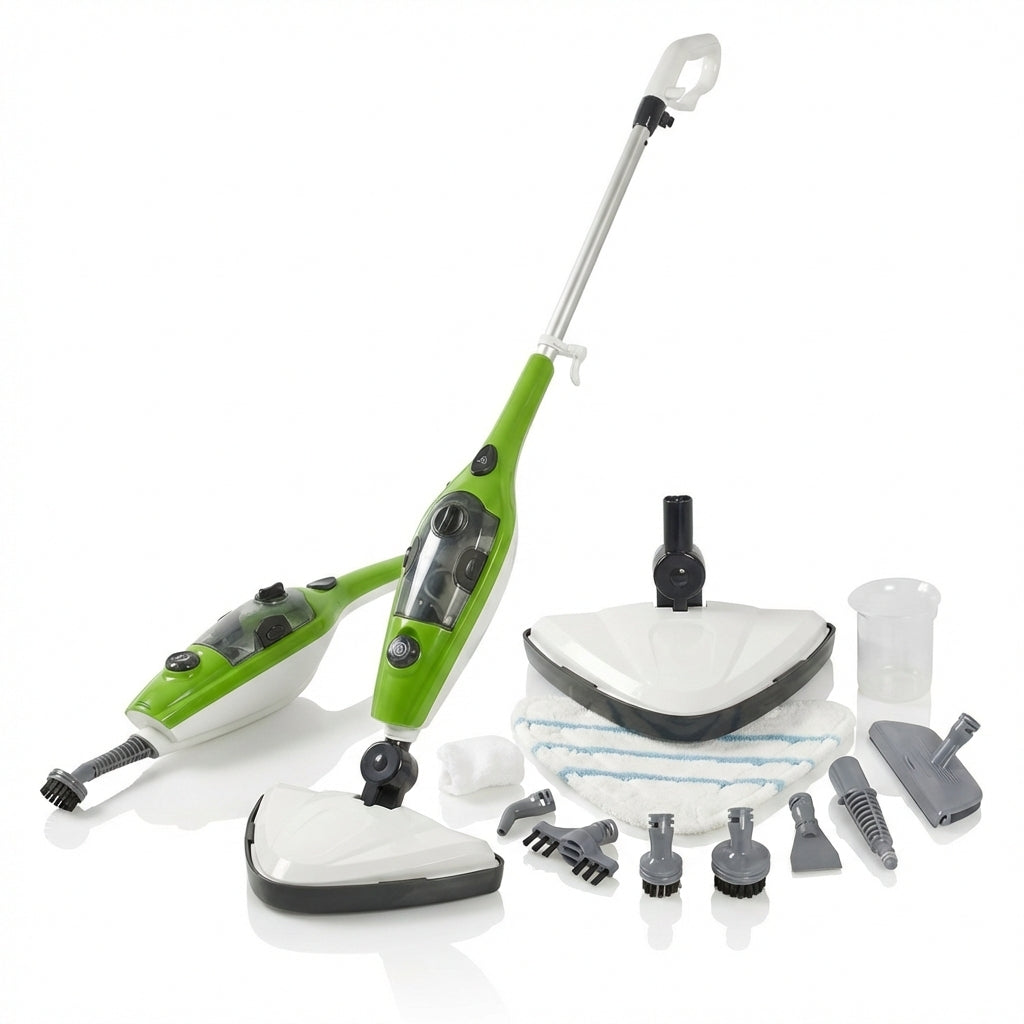 Mop cu Aburi H2O X5 Multifuncțional 10-în-1, 1300W, Dezinfectare Ecologică, Rezervor 400ml, Accesorii Incluse, Verde