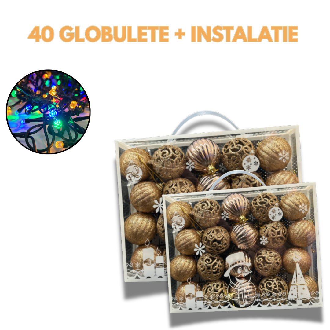 Set 2x 20buc Globulete aurii cu gentuta pentru Craciun + CADOU Instalatie