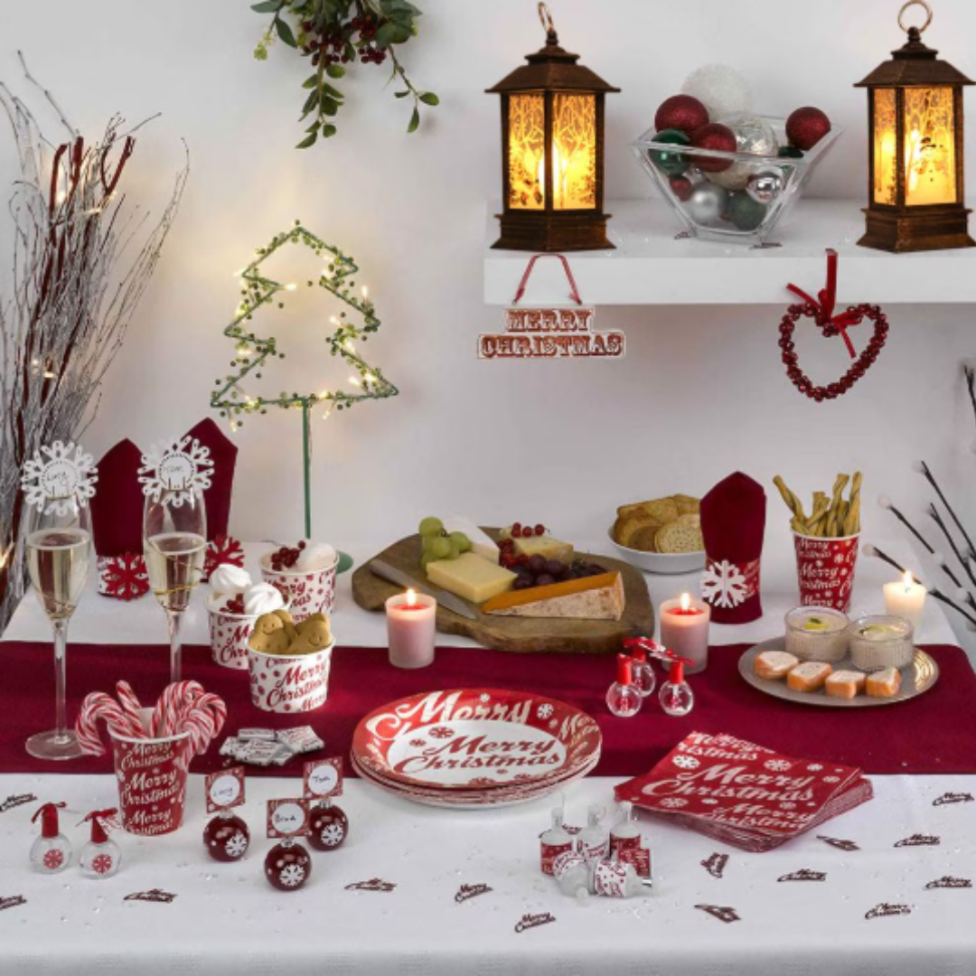 Set 3 felinare de Craciun, 22cm, Alb Cald