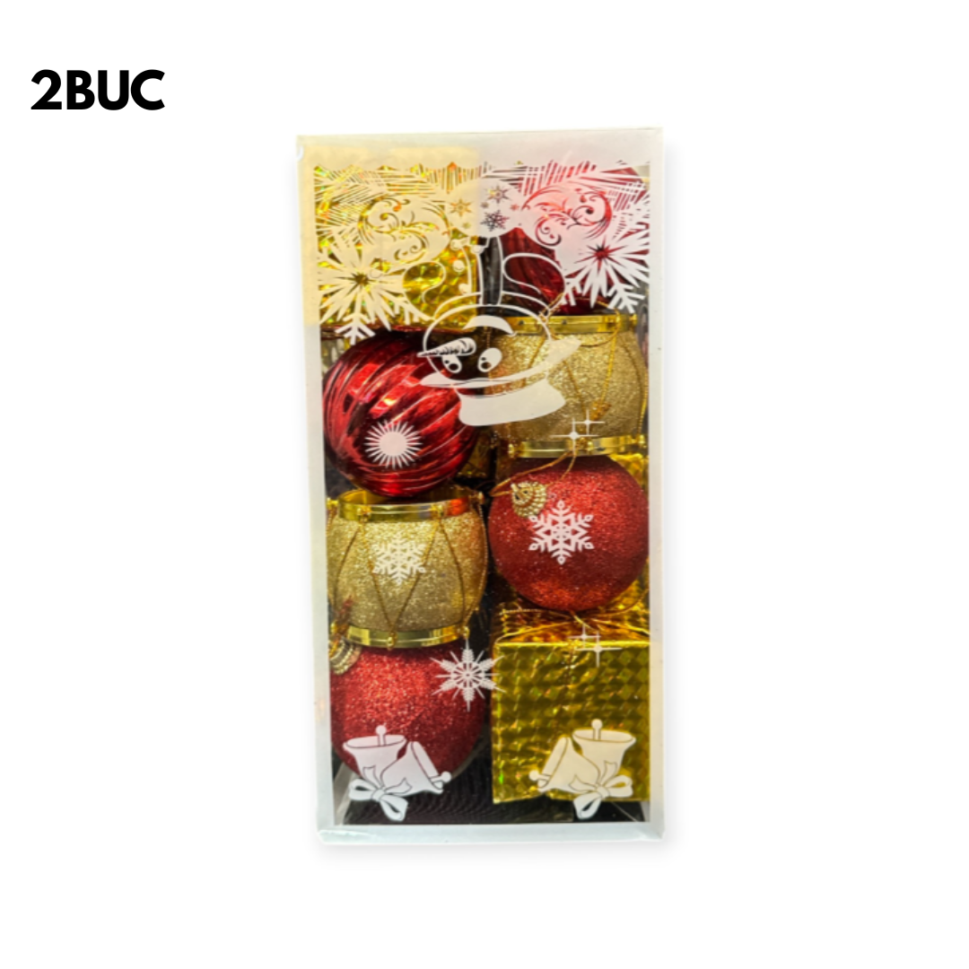 Set Complet de Crăciun: Brad 210 cm + Instalație 200 LED + 32 Globuri Roșii