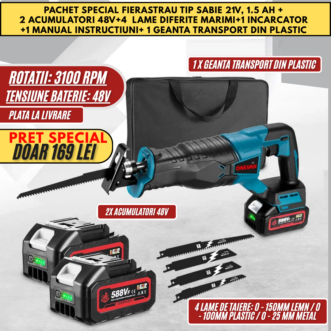 Fierastrau tip sabie 21V, 1.5 Ah, pentru gradina si diferite activitati