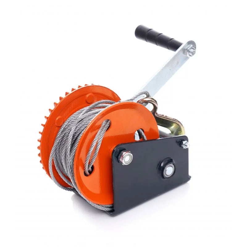 Troliu Manual Puternic 550 KG cu Carlig, Manivela, Reductor Melcat cu Auto-Blocare