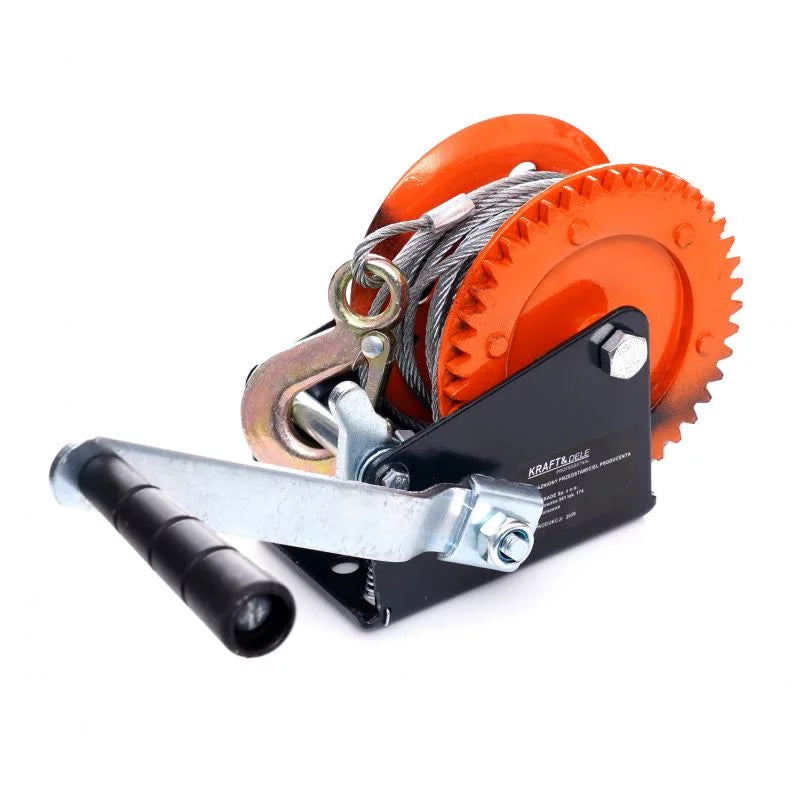 Troliu Manual Puternic 550 KG cu Carlig, Manivela, Reductor Melcat cu Auto-Blocare