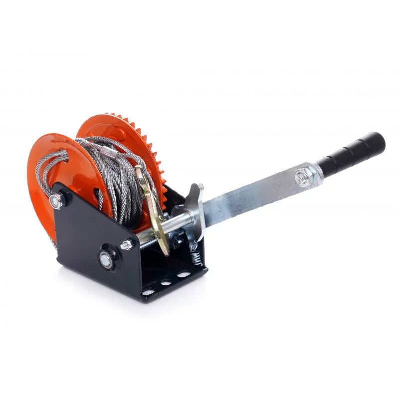 Troliu Manual Puternic 550 KG cu Carlig, Manivela, Reductor Melcat cu Auto-Blocare