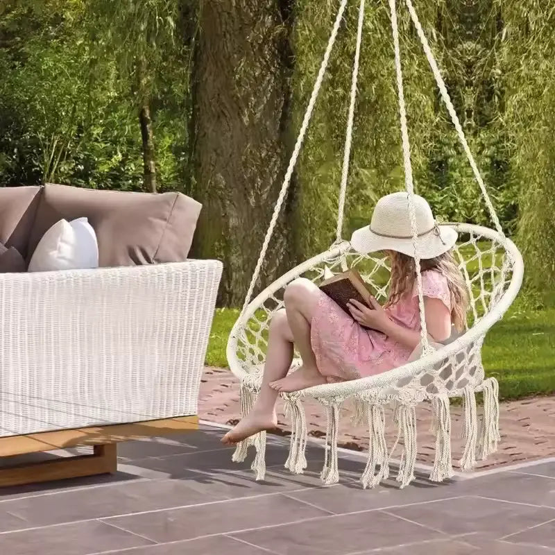 Leagăn Suspendat cu Franjuri, Bumbac Împletit, 150kg, Interior/Exterior