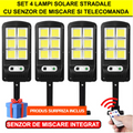 Set 4 Lampi Solare ULTRA LED Stradale cu Senzor de Miscare si Telecomanda + Produs Surpriza