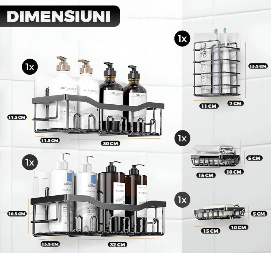 Set 5 Rafturi Adezive pentru Baie & Bucătărie – Organizare Fără Efort!