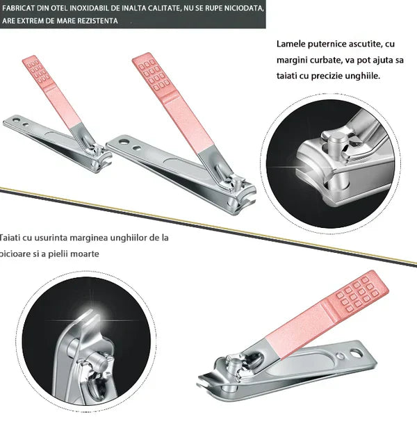 1+1 CADOU: Trusa COMPLETA Mani-Pedi de 18 piese din OTEL Inoxidabil si Accesorii Pentru Ingrijire Faciala incluse in Geanta de Depozitare