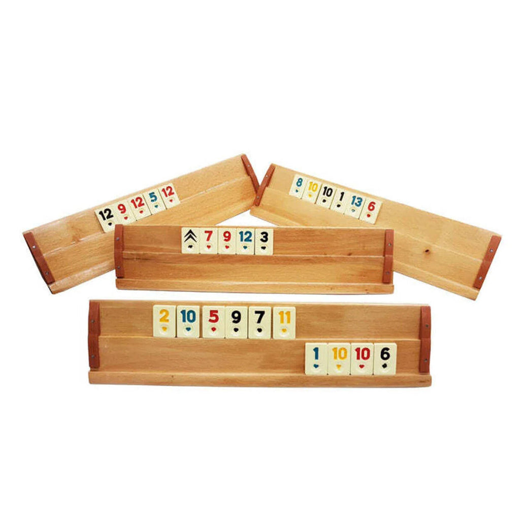Joc Remi Rummy Kervan din Lemn Masiv, 104 Piese din Praf de Piatră, 4 Table de Joc Lăcuite, Premium