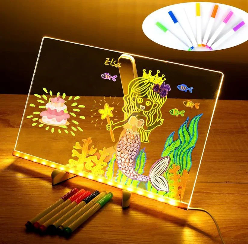 Tabla Luminoasa De Desenat LED Cu Laveta De Curatare + 7 Markere Color Neon Cadou