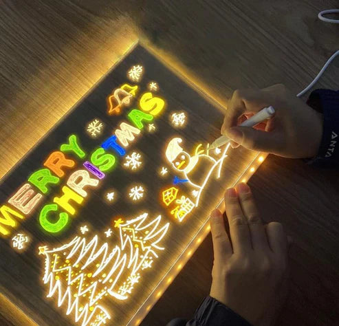 Tabla Luminoasa De Desenat LED Cu Laveta De Curatare + 7 Markere Color Neon Cadou