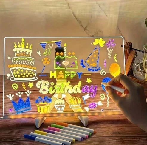 Tabla Luminoasa De Desenat LED Cu Laveta De Curatare + 7 Markere Color Neon Cadou