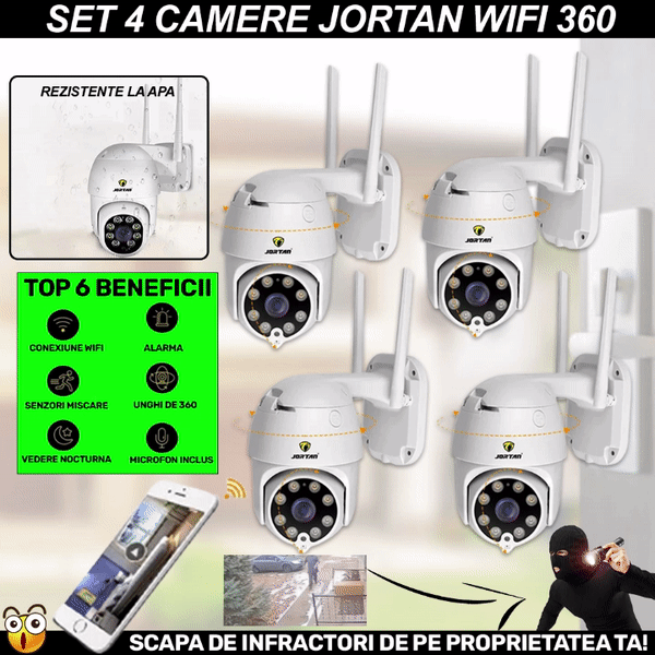 REDUCERE: SET 4 X Camera Smart Color Jortan Surveillance4® Wifi, IP Vizualizare Live Prin Aplicatie, Senzor de Miscare