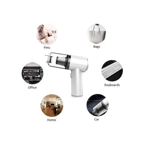 1+1 GRATIS: Mini Aspirator Portabil Pentru Masina, Reincarcare la USB  + 3 Capete De Aspirare Diferite