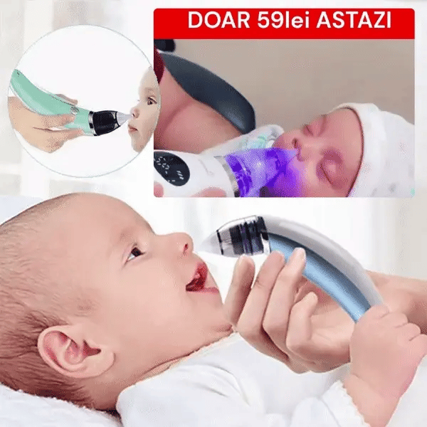 Aspirator Nazal Electric, Pentru Copii, Cu 2 Capete De Silicon, 5 Trepte De Putere Si Cablu USB, Verde