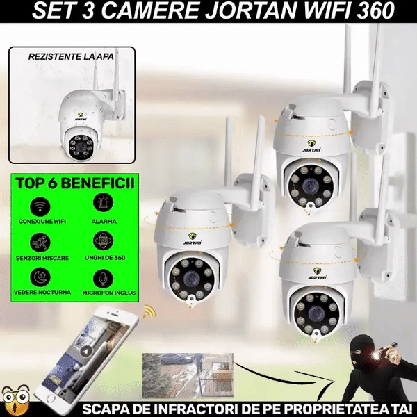 REDUCERE: SET 3 X Camera Smart Color Jortan Surveillance3® Wifi, IP Vizualizare Live Prin Aplicatie, Senzor de Miscare