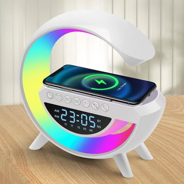 Boxa Portabila cu Iluminare LED, Radio FM, Microfon Incorporat, Ceas Digital, Baterie Reincarcabila, Multicolor, 24x23x8cm