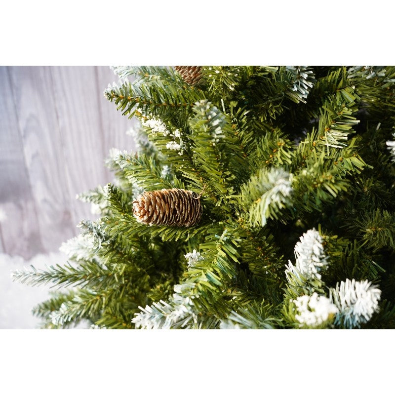 Brad Artificial bogat de Craciun, 2.10 m inaltime, Verde, Pulverizat alb-tip zapada, Interior/ Exterior, 1266 ramuri