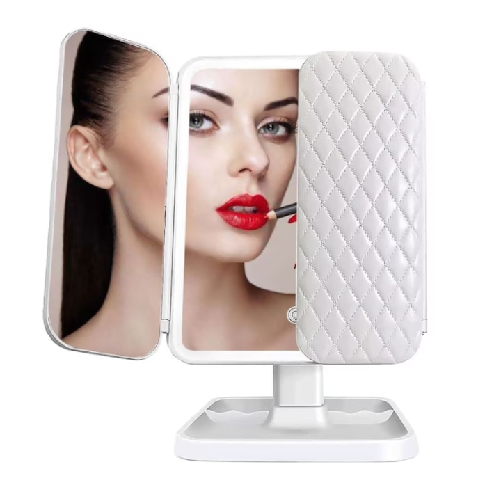 Oglindă Profesională pentru Machiaj cu LED, Zoom 2X/3X/10X, Intensitate Reglabilă, USB