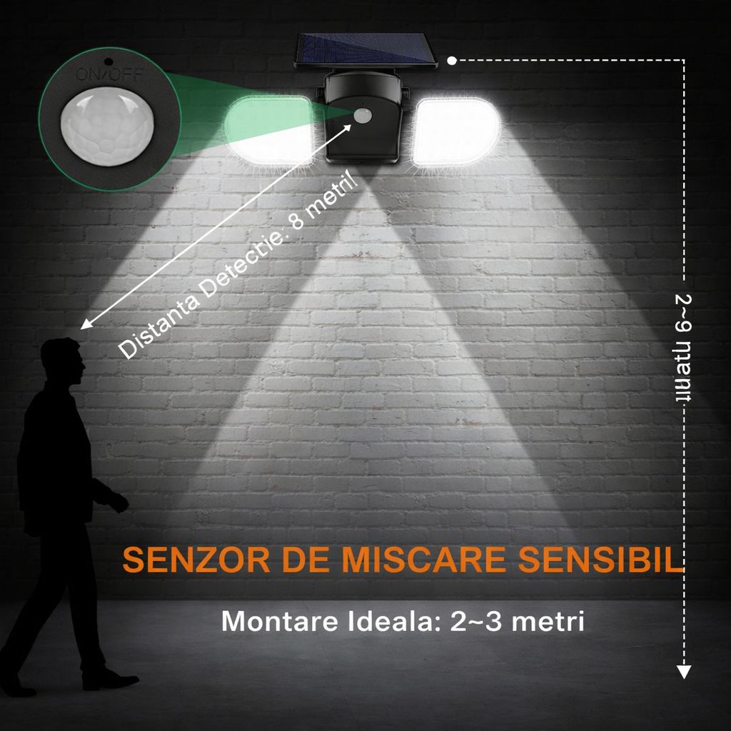 Lampa Solara LED 200W Cu Senzor De Miscare 180°