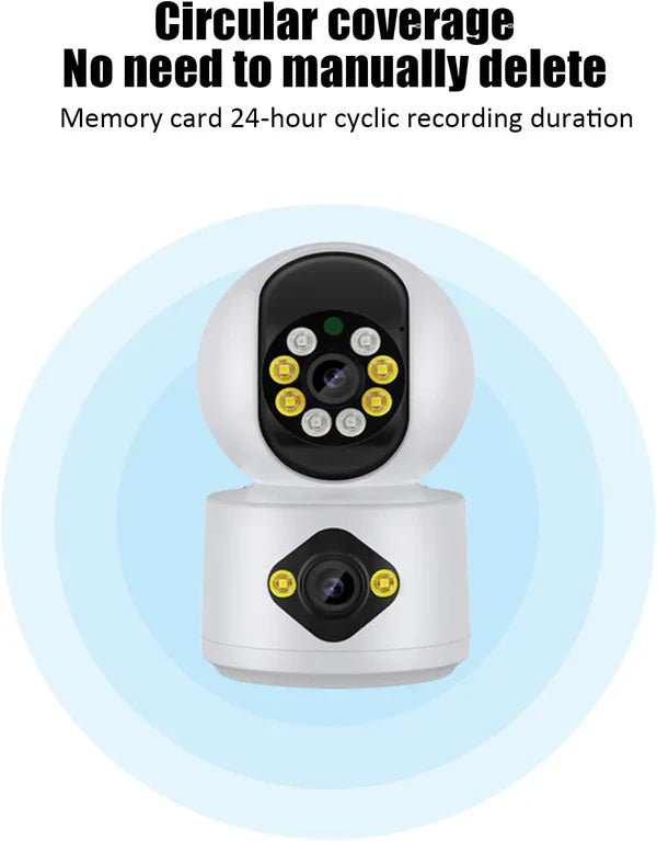Camera De Supraveghere, Full HD, Conexiune WIFI, 2 Lentile, Senzor de Miscare, Cu Difuzor si Microfon, Rotire 360°