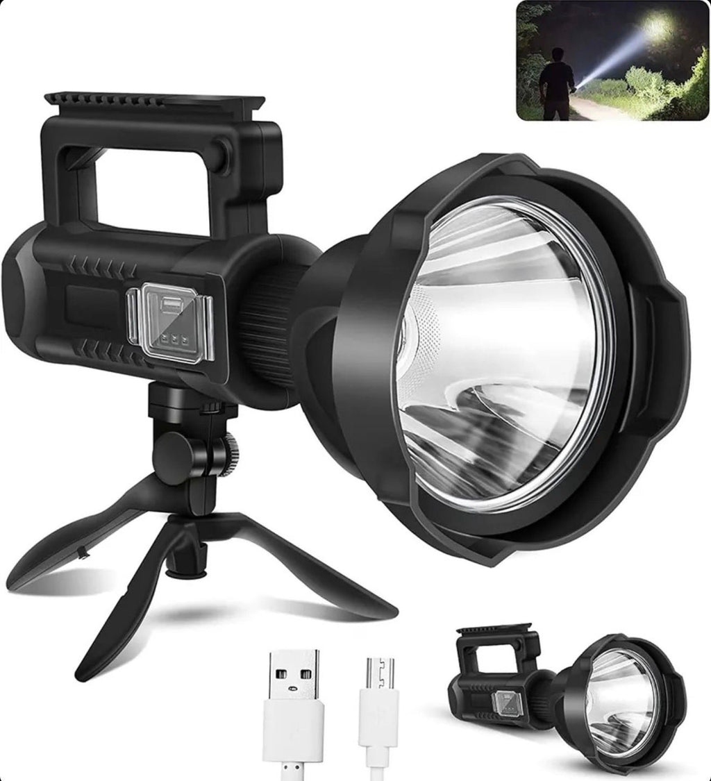 Lanterna LED Puternica 10W, PRO LIGHT 4, Baterie 1200mAh, 4 Moduri Iluminare, Incarcare USB, IPX5 Rezistenta la Apa, Trepied Inclus, Lumina Puternica pentru Camping, Pescuit si Urgente