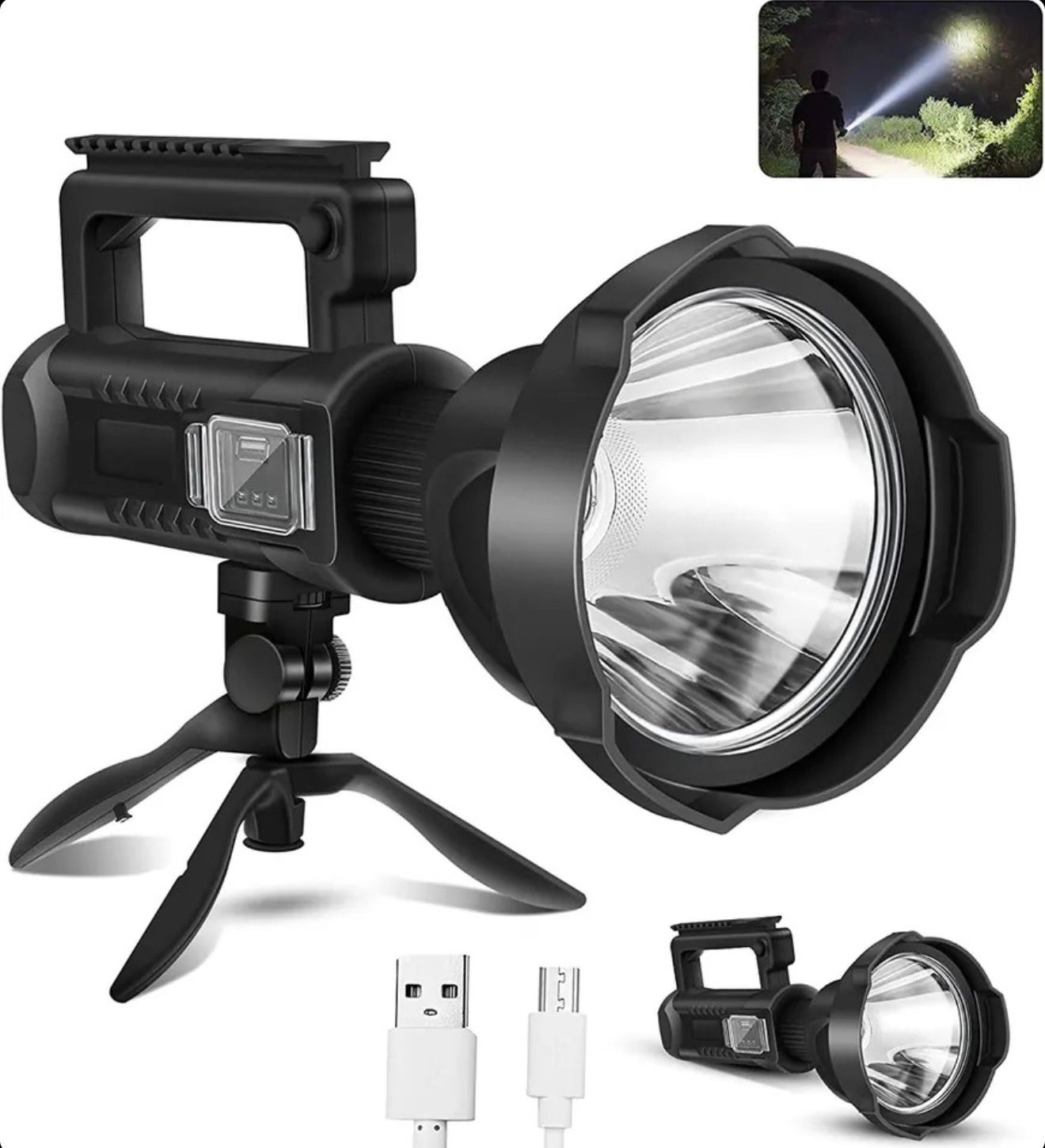 Lanterna LED Puternica 10W, PRO LIGHT 4, Baterie 1200mAh, 4 Moduri Iluminare, Incarcare USB, IPX5 Rezistenta la Apa, Trepied Inclus, Lumina Puternica pentru Camping, Pescuit si Urgente