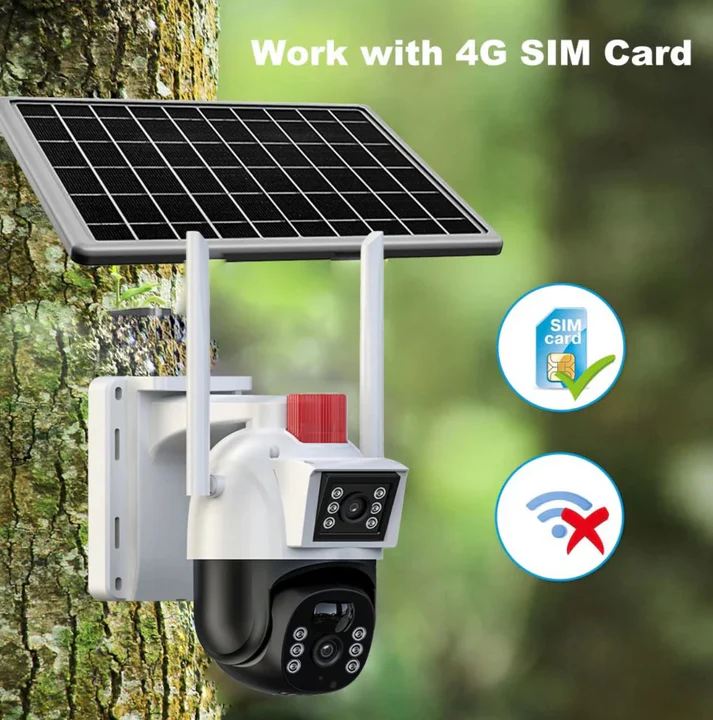 Camera De Supraveghere Smart, Cu Slot Cartela SIM si Incarcare Solara, 2 Zone de Filmare, Senzor De Detectie Miscare, Functie Night Vision+ CARD 64 GB CADOU