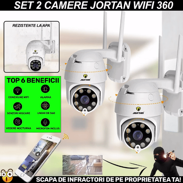 REDUCERE: SET 2 X Camera Smart Color Jortan Surveillance2® Wifi, IP Vizualizare Live Prin Aplicatie, Senzor de Miscare