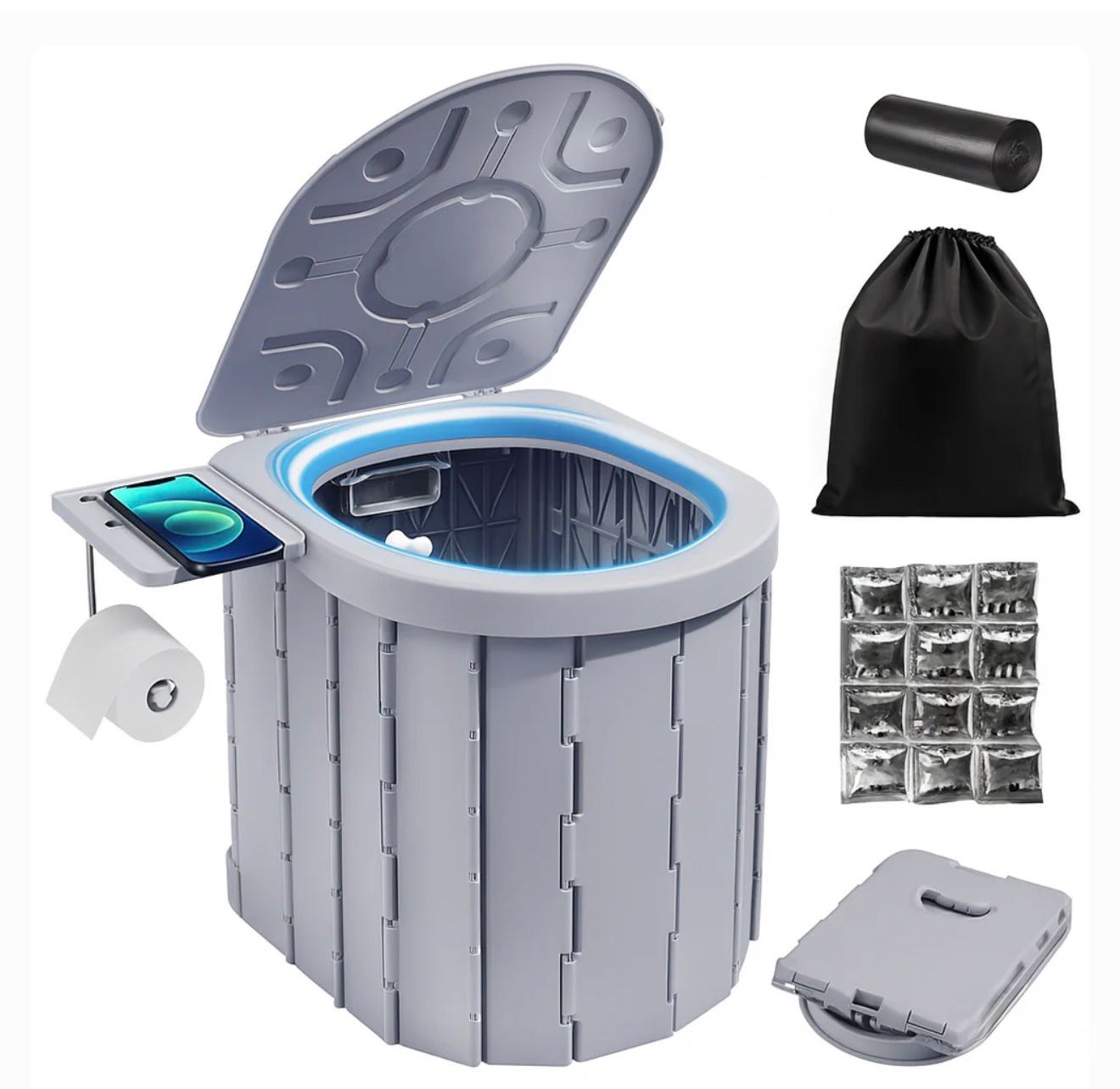 Toaleta Portabila Pliabila Camping, FEEL GOOD PLUS, ABS Premium 200KG Ultra Rezistenta Compacta 36x29x30CM