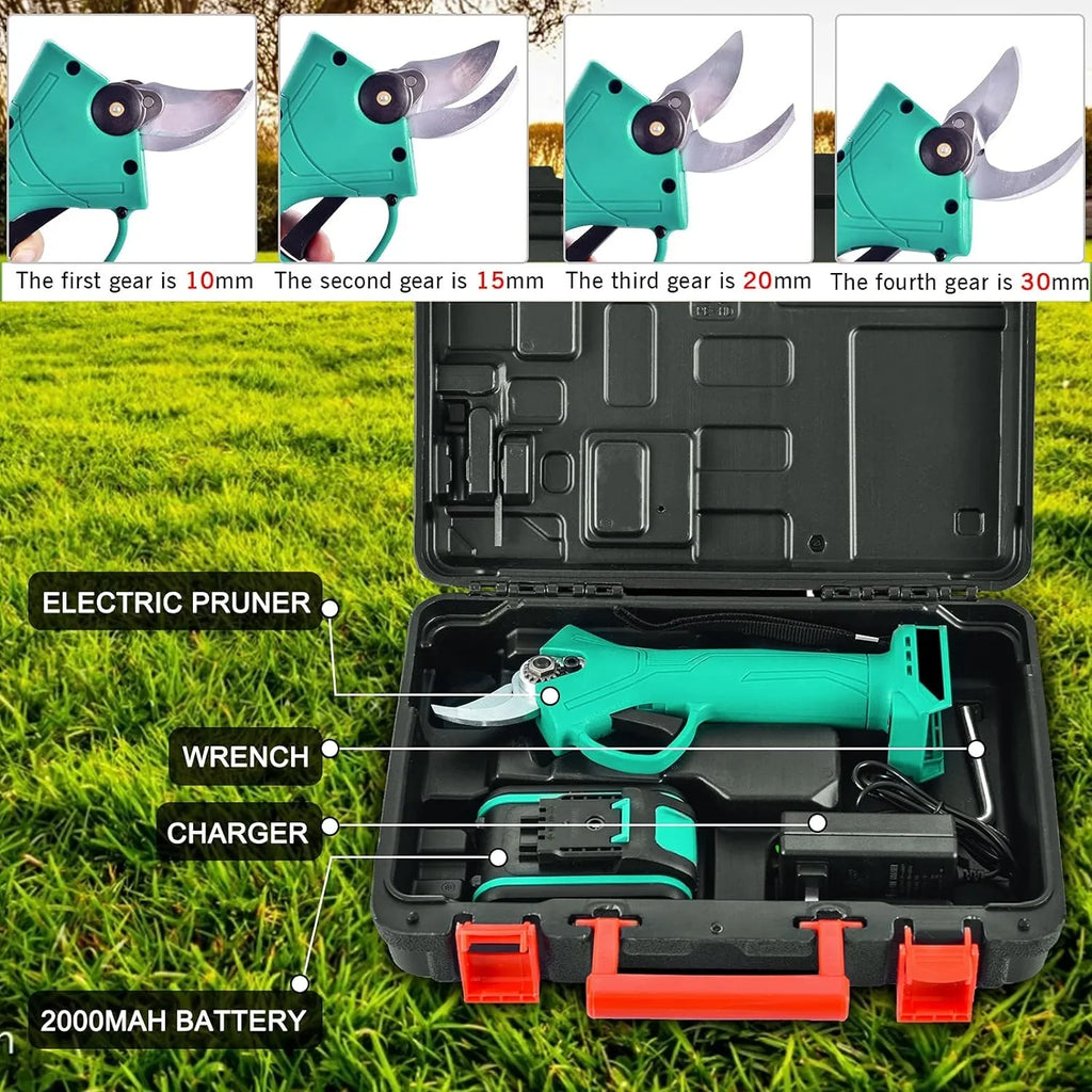 Foarfeca Electrica cu 1/2 Acumulatori 24V, 1.6M Tija Telescopica, pentru vie, pomi si crengi + CUTIE DEPOZITARE SI MANUSI GRADINARIT CADOU